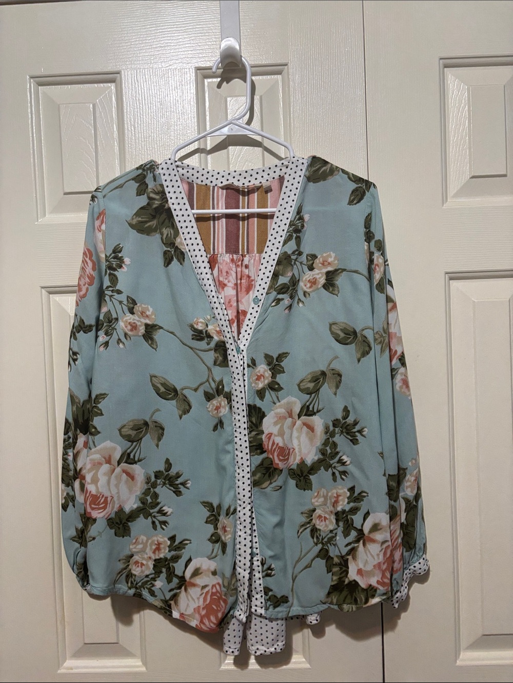 Soft Surroundings Pastel Blue Floral V-Neck Blouse
